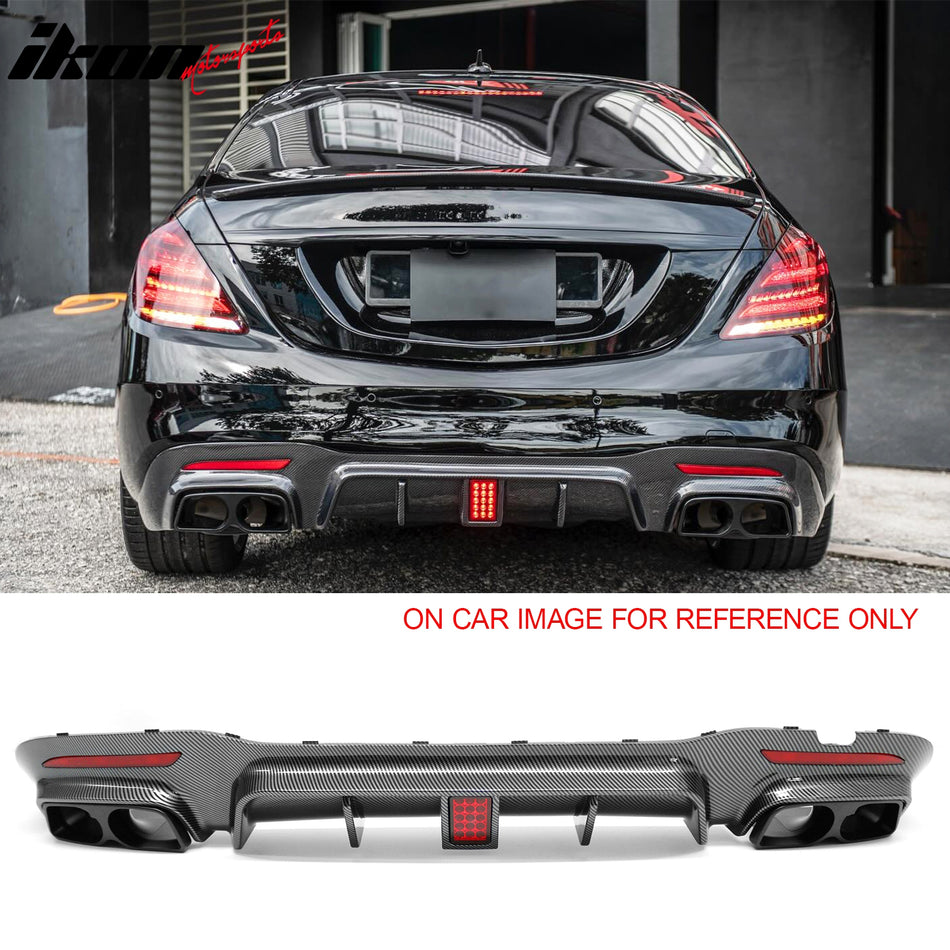 2018-2020 Benz S-Class W222 V222 Brabus Style Carbon Fiber Print Rear Bumper Diffuser & Black Exhaust