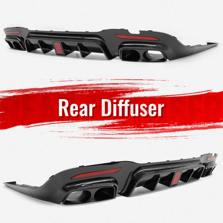Fits 18-20 Benz S-Class W222 V222 Gloss Black BS Style Rear Diffuser & Exhaust
