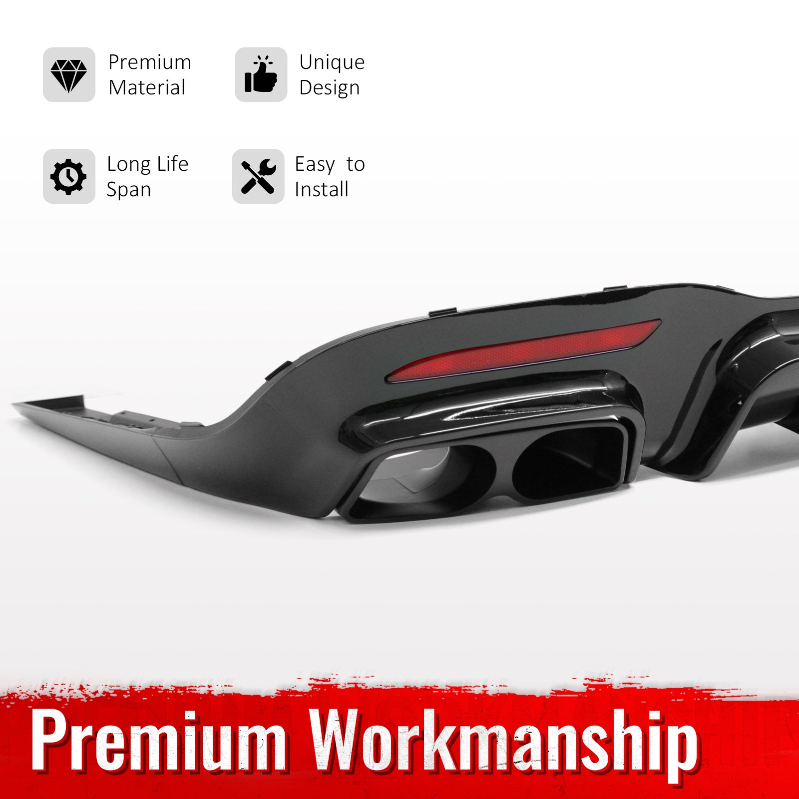 Fits 18-20 Benz S-Class W222 V222 Gloss Black BS Style Rear Diffuser & Exhaust