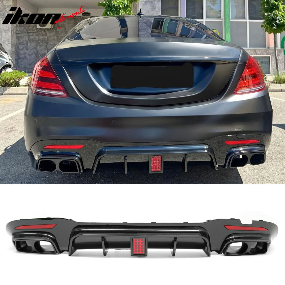 2018-2020 Benz S-Class W222 V222 Brabus Style Gloss Black Rear Bumper Diffuser & Black Exhaust