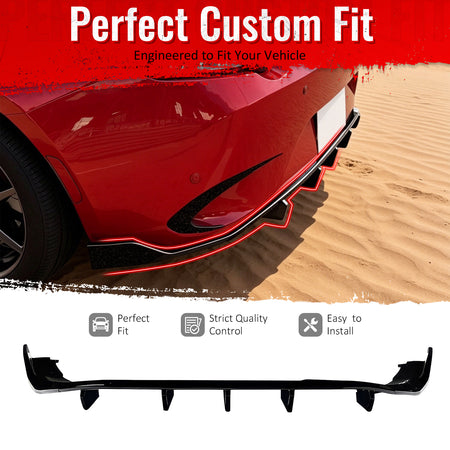 IKON MOTORSPORTS Rear Diffuser, Compatible with 2016-2026 Mazda MX-5 Miata, IKON Style Gloss Black ABS Shark Fin Rear Bumper Valance Spoiler, Air Dam Chin Splitter Molding 3PCS