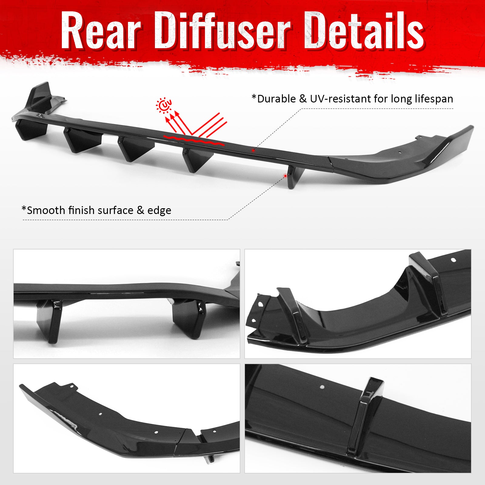 Fits 16-26 Mazda MX-5 Miata Gloss Black IKON Style Rear Bumper Diffuser ABS 3PCS
