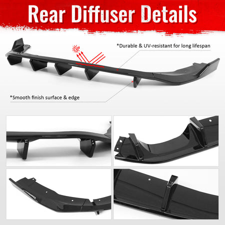 Fits 16-26 Mazda MX-5 Miata Gloss Black IKON Style Rear Bumper Diffuser ABS 3PCS