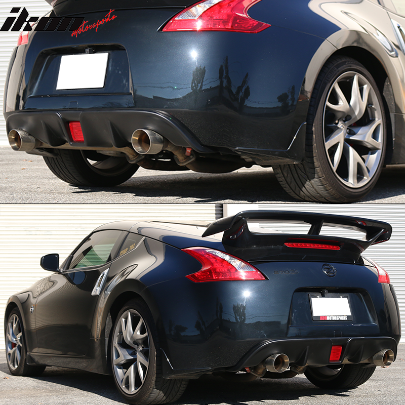Rear Diffuser Compatible With 2009-2020 Nissan 370z, GT Style Unpainted PP Spoiler Valance Chin Rear Lip by IKON MOTORSPORTS