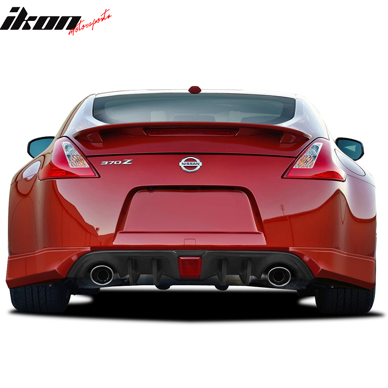 Rear Bumper Diffuser Compatible With 2009-2020 Nissan 370Z, Under Diffuser Lip Spoiler Cover 4 Fins Unpainted Black PP by IKON MOTORSPORTS, 2010 2011 2012 2013 2014 2015 2016 2017 2018