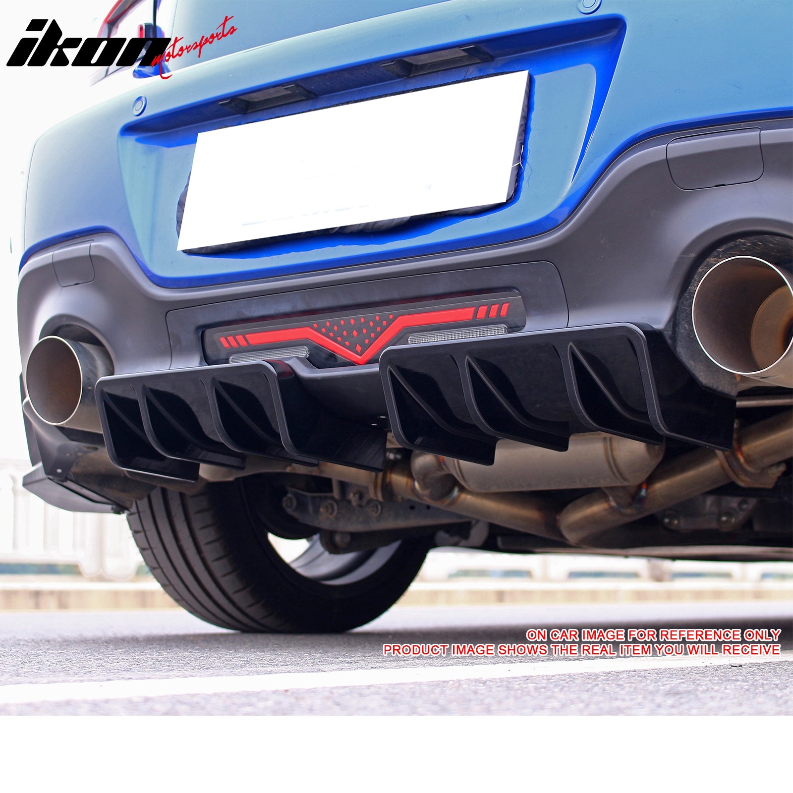 IKON MOTORSPORTS Rear Diffuser, Compatible with 2022-2024 Subaru BRZ & Toyota GR86, JDM Style Carbon Fiber Print PP Shark Fin Rear Bumper Valance Spoiler, Air Dam Chin Splitter Molding 2PCS