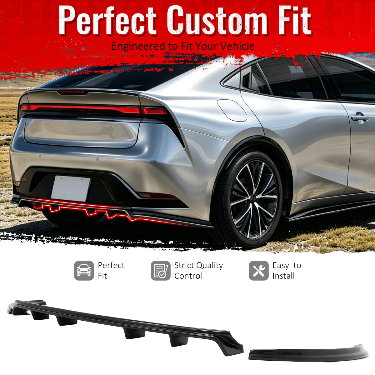 Fit 2023-2026 Toyota Prius & Prius Prime Gloss Black Rear Diffuser + Aprons