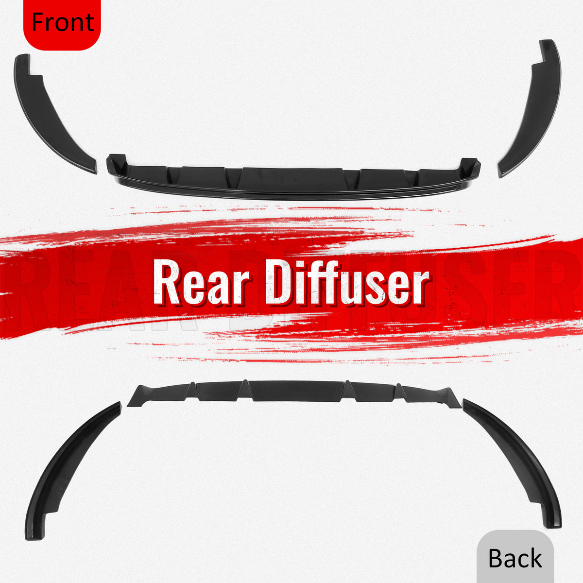 Fits 23-26 Toyota Prius/Prius Prime AR Style Rear Diffuser + Aprons Gloss Black