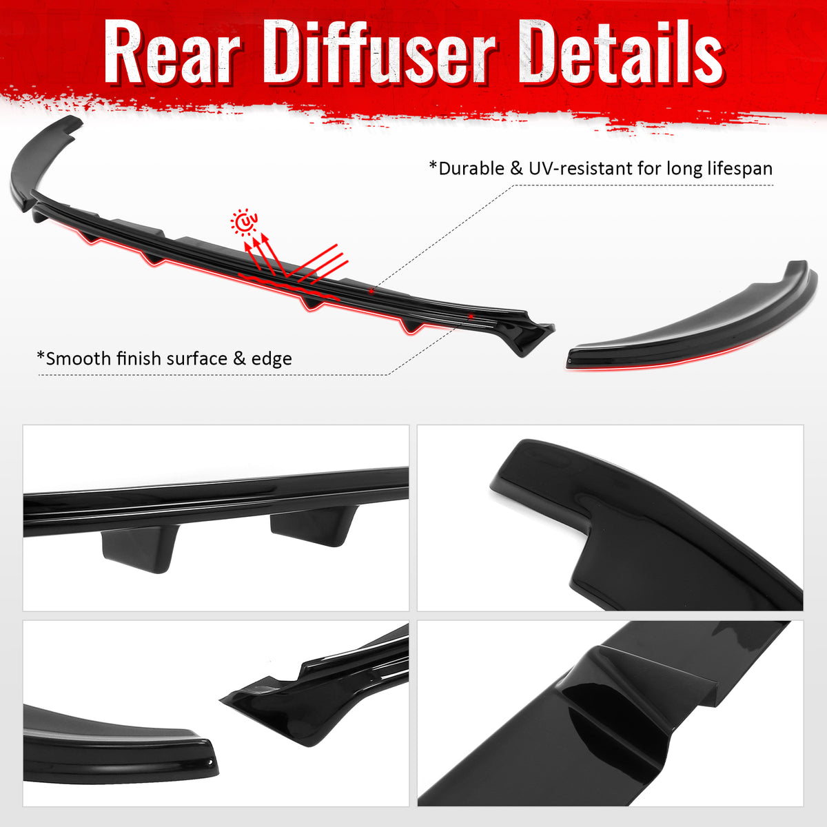Fits 23-26 Toyota Prius/Prius Prime AR Style Rear Diffuser + Aprons Gloss Black