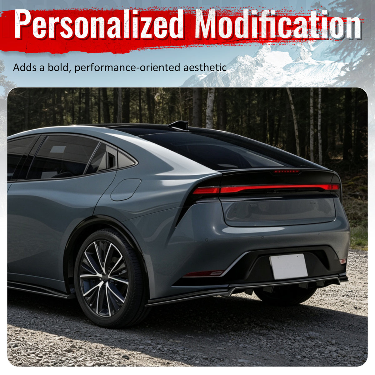 Fits 23-26 Toyota Prius/Prius Prime AR Style Rear Diffuser + Aprons Gloss Black