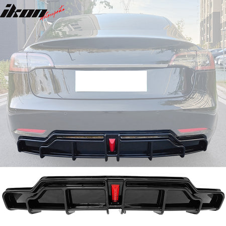 Fits 17-23 Tesla Model 3 IKON Style Rear Bumper Lip Diffuser W/ LED