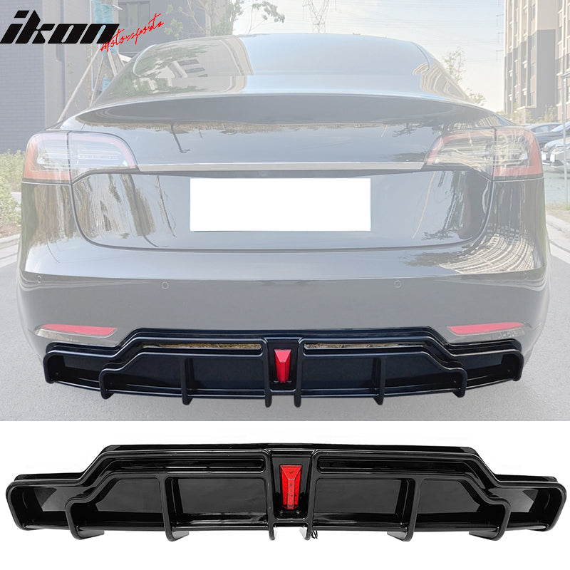 Fit for 17-23 Tesla Model 3 Rear Bumper Diffuser Lip Apron Carbon Fiber  Look-3PC