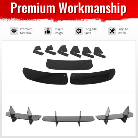 Fits 24-26 Tesla Model 3 IKON Rear Bumper Lip Diffuser Shark Fin Gloss Black 3PC