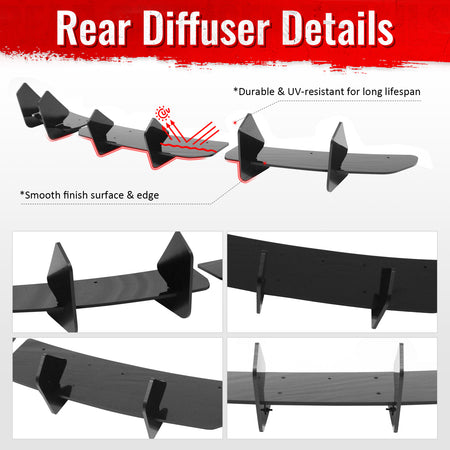 Fits 24-26 Tesla Model 3 IKON Rear Bumper Lip Diffuser Shark Fin Gloss Black 3PC