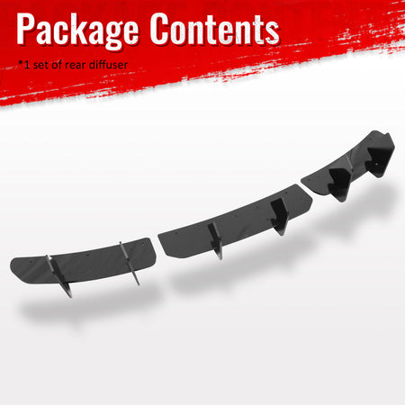 Fits 24-26 Tesla Model 3 IKON Rear Bumper Lip Diffuser Shark Fin Gloss Black 3PC