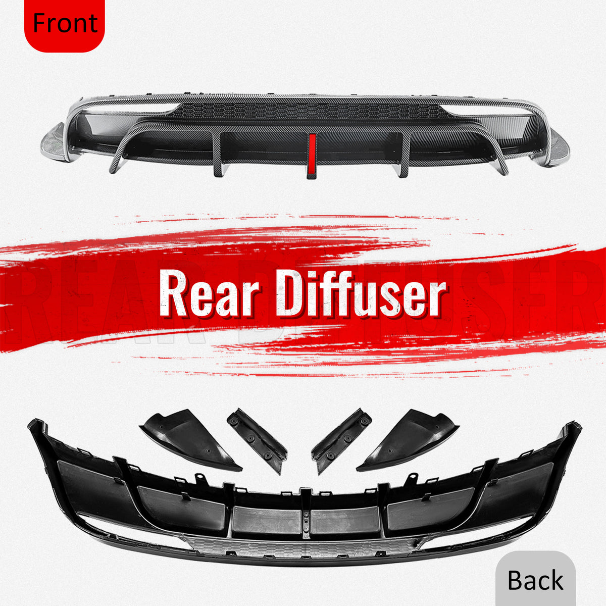 Fits 24-26 Tesla Model 3 Rear Bumper Lip Diffuser W/LED PP Carbon Fiber Print