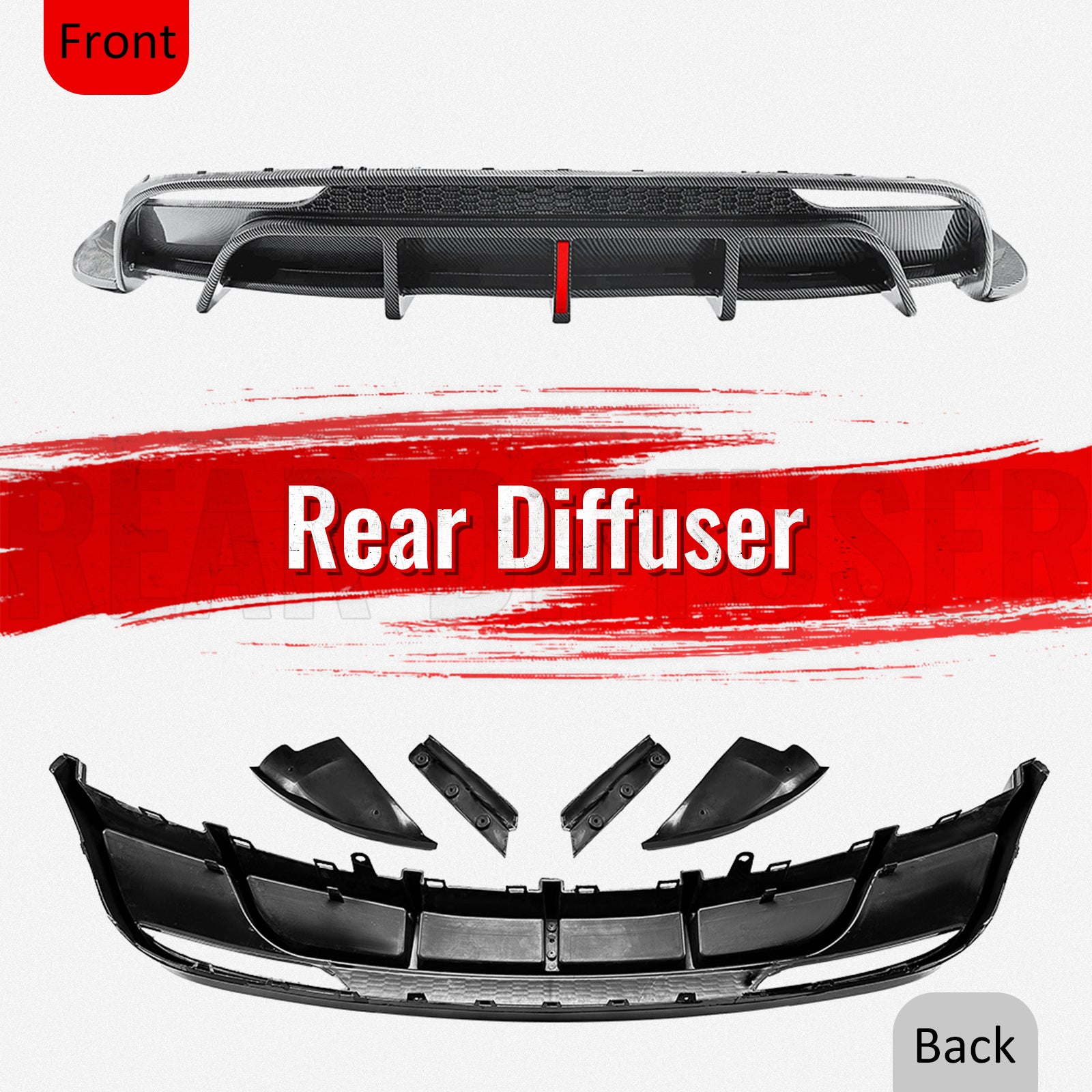Fits 24-26 Tesla Model 3 Rear Bumper Lip Diffuser W/LED PP Carbon Fiber Print