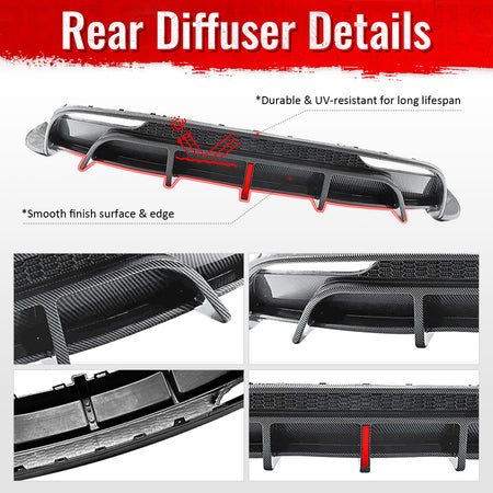 Fits 24-26 Tesla Model 3 Rear Bumper Lip Diffuser W/LED PP Carbon Fiber Print