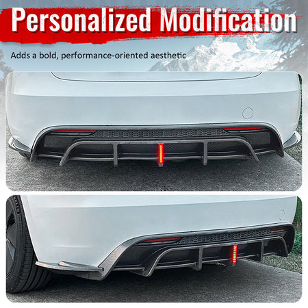Fits 24-26 Tesla Model 3 Rear Bumper Lip Diffuser W/LED PP Carbon Fiber Print