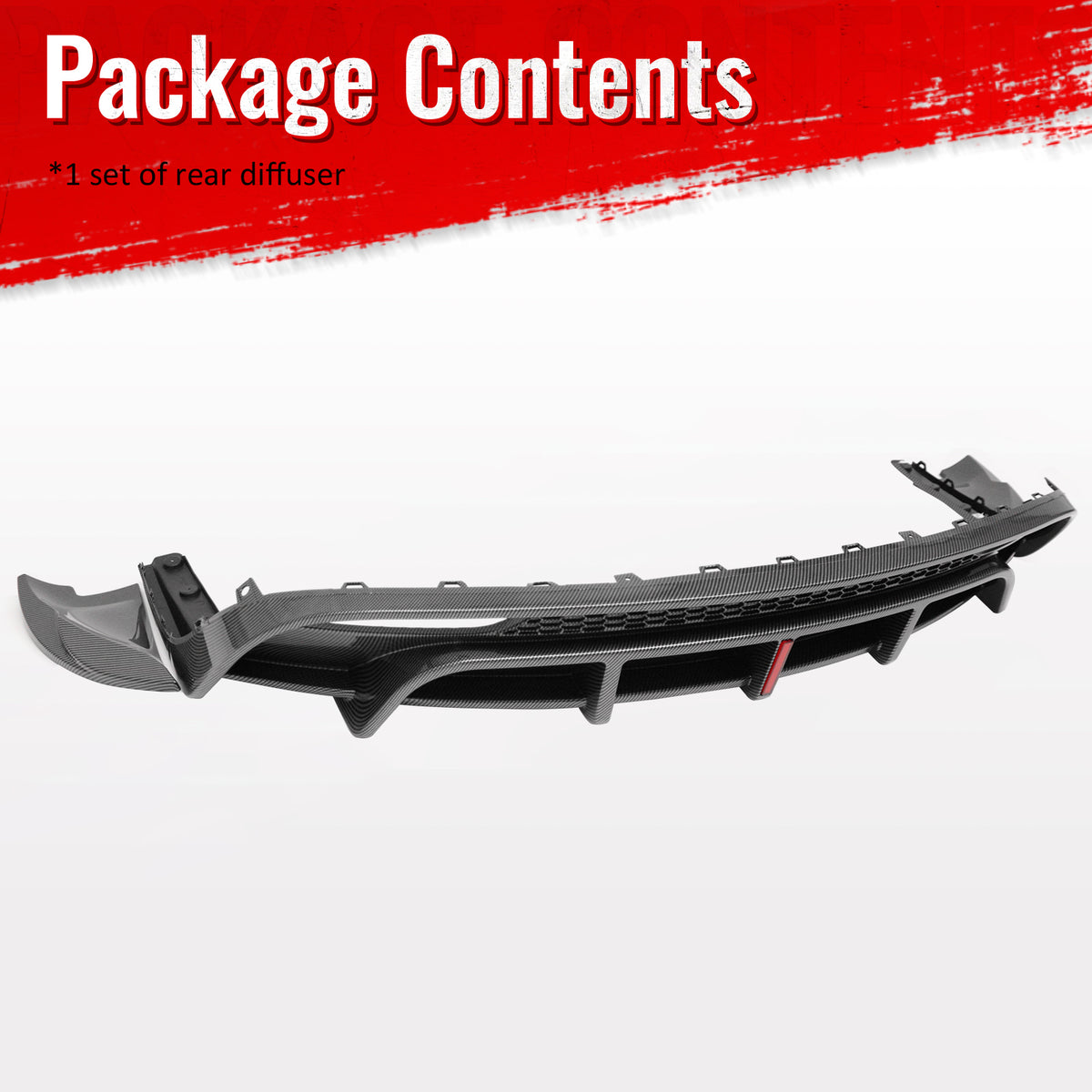 Fits 24-26 Tesla Model 3 Rear Bumper Lip Diffuser W/LED PP Carbon Fiber Print