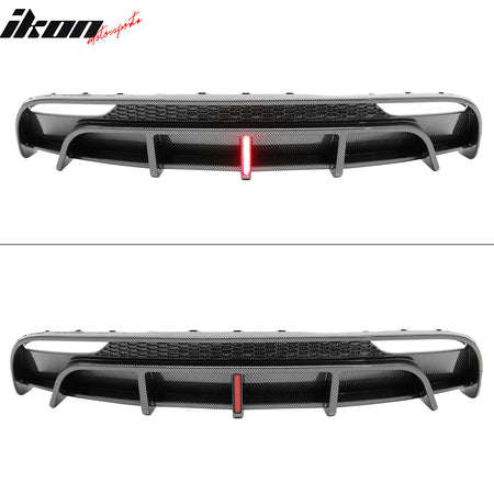 Fits 24-26 Tesla Model 3 Rear Bumper Lip Diffuser W/LED PP Carbon Fiber Print