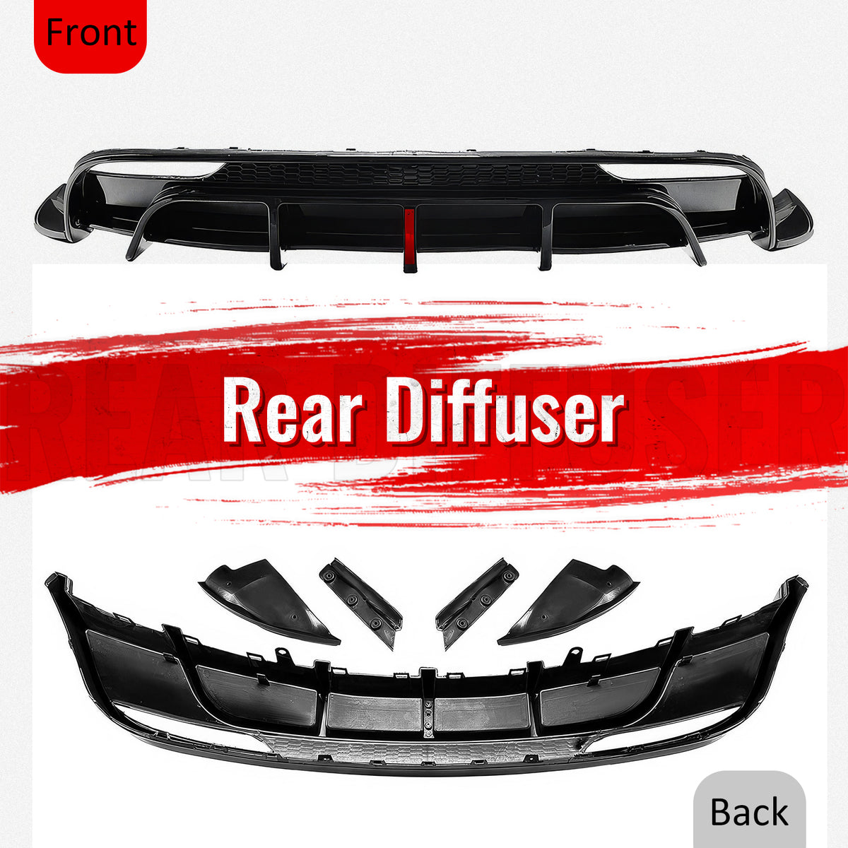 Fits 24-26 Tesla Model 3 Rear Bumper Lip Diffuser Valance W/LED PP Gloss Black