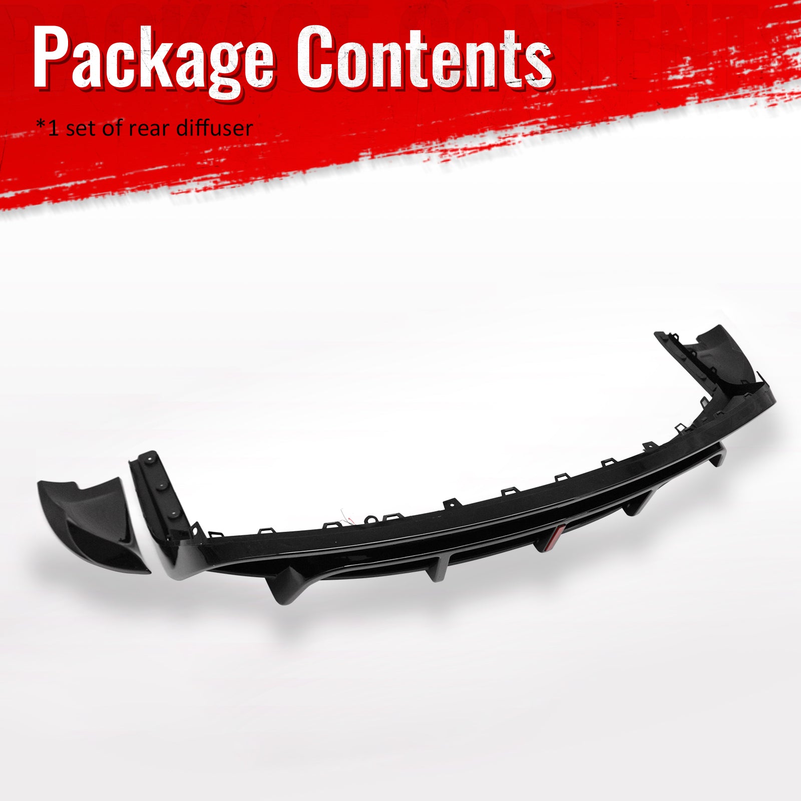 Fits 24-26 Tesla Model 3 Rear Bumper Lip Diffuser Valance W/LED PP Gloss Black