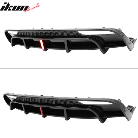 Fits 24-26 Tesla Model 3 Rear Bumper Lip Diffuser Valance W/LED PP Gloss Black