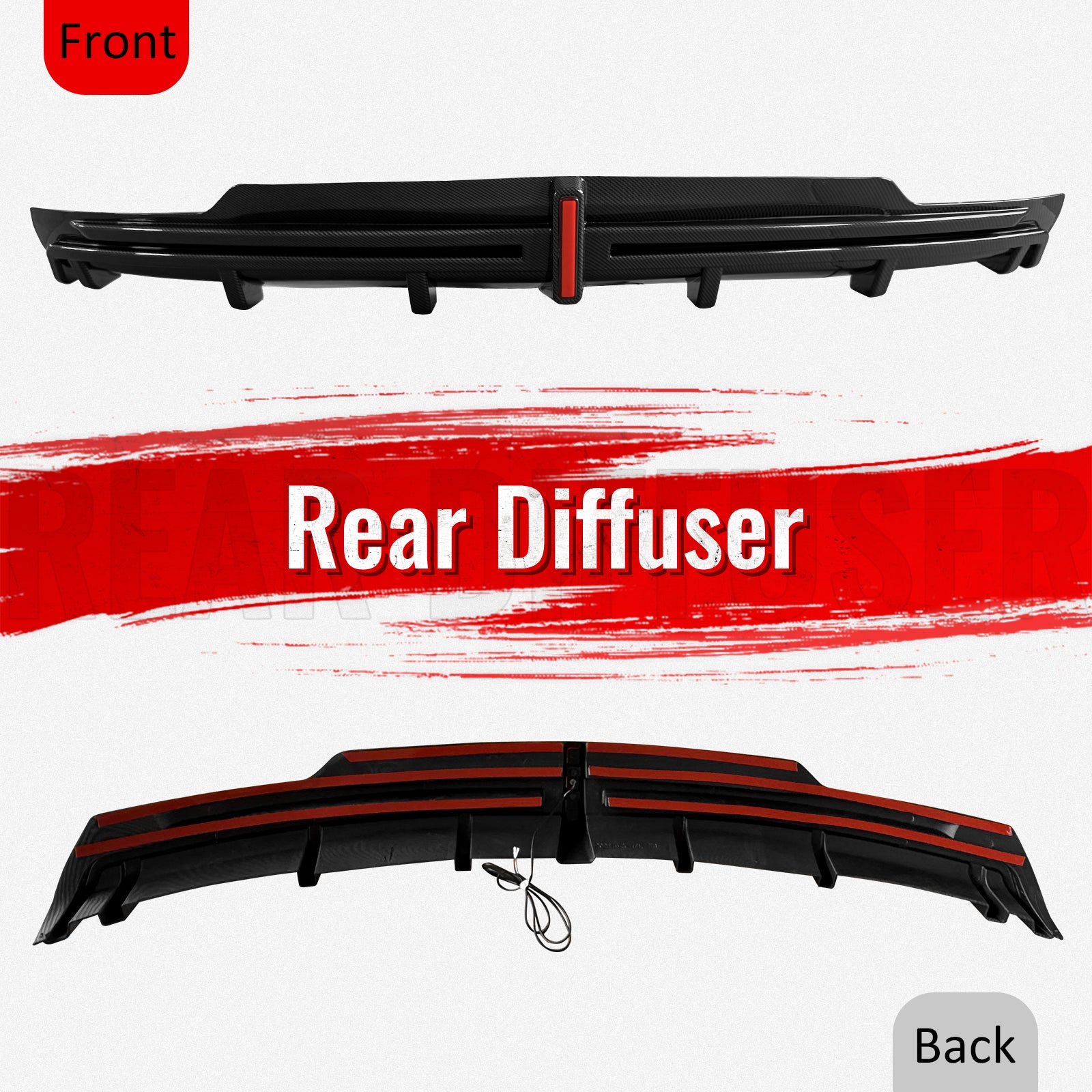 Fits 16-21 Tesla Model S LED Rear Bumper Diffuser W/ Fin PP Carbon Fiber Print