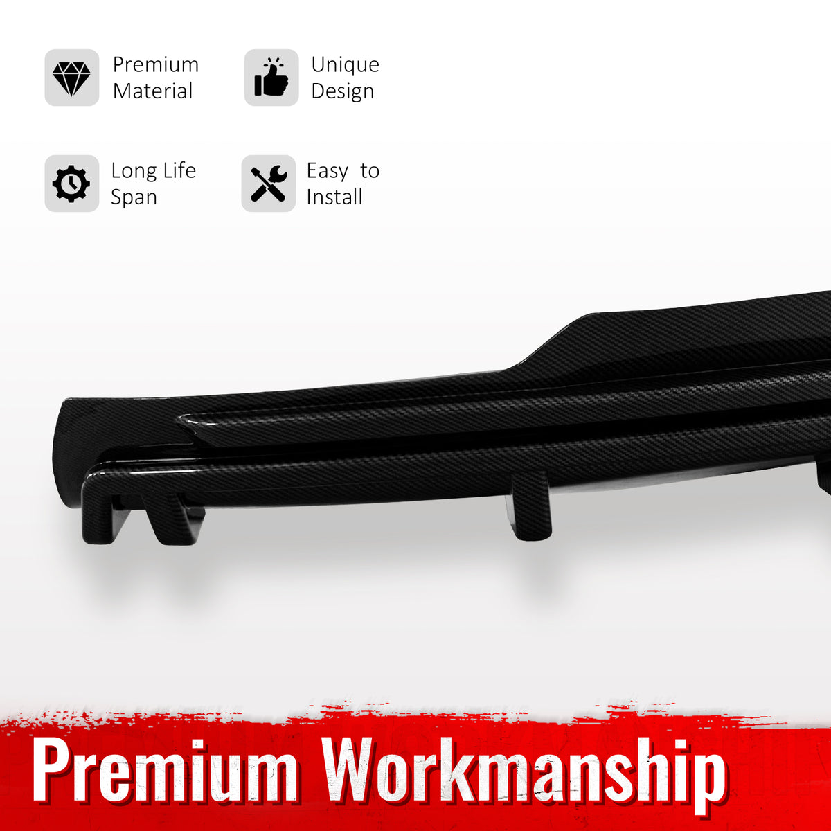 Fits 16-21 Tesla Model S LED Rear Bumper Diffuser W/ Fin PP Carbon Fiber Print