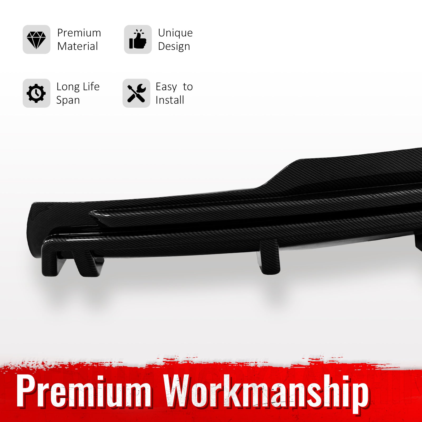 Fits 16-21 Tesla Model S LED Rear Bumper Diffuser W/ Fin PP Carbon Fiber Print