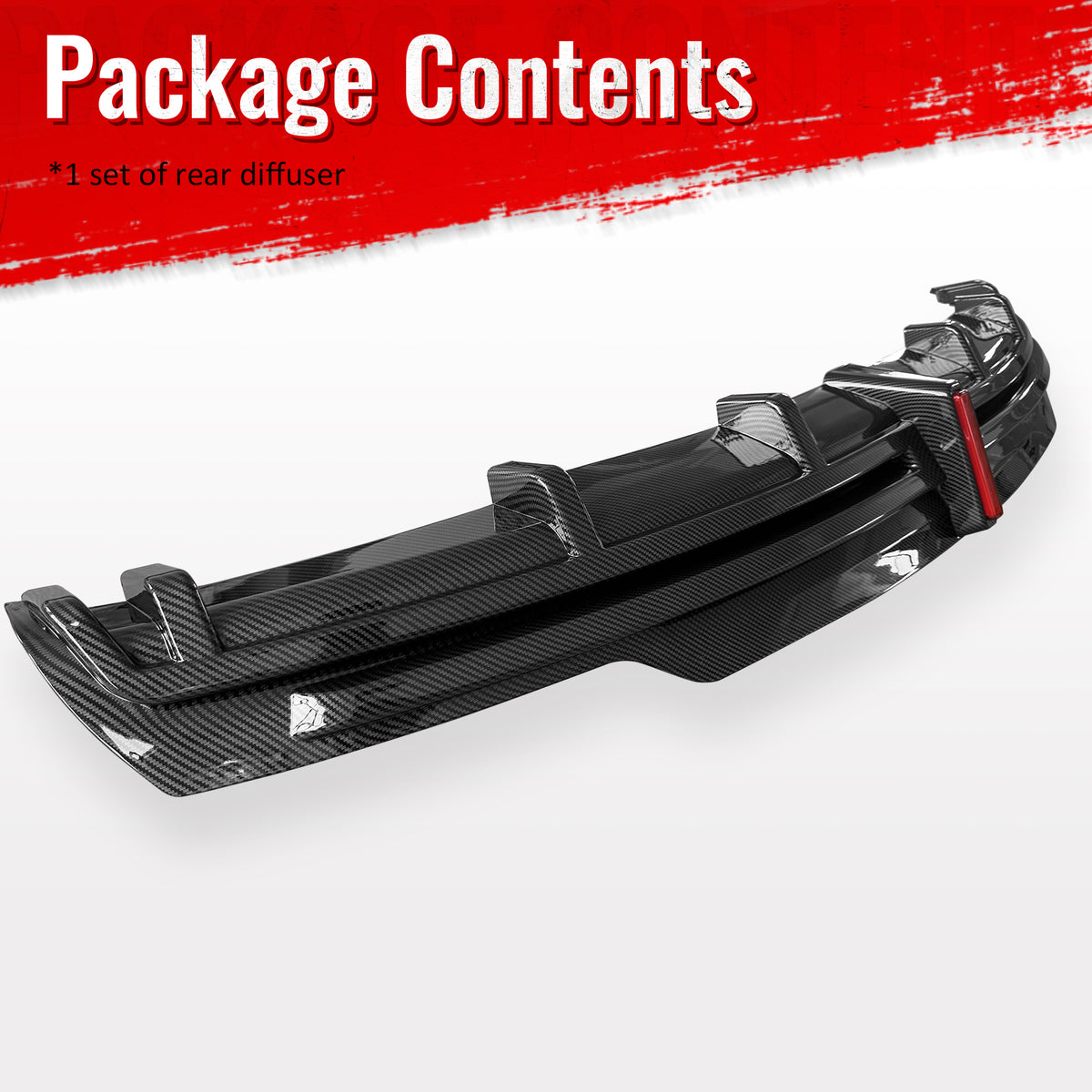 Fits 16-21 Tesla Model S LED Rear Bumper Diffuser W/ Fin PP Carbon Fiber Print