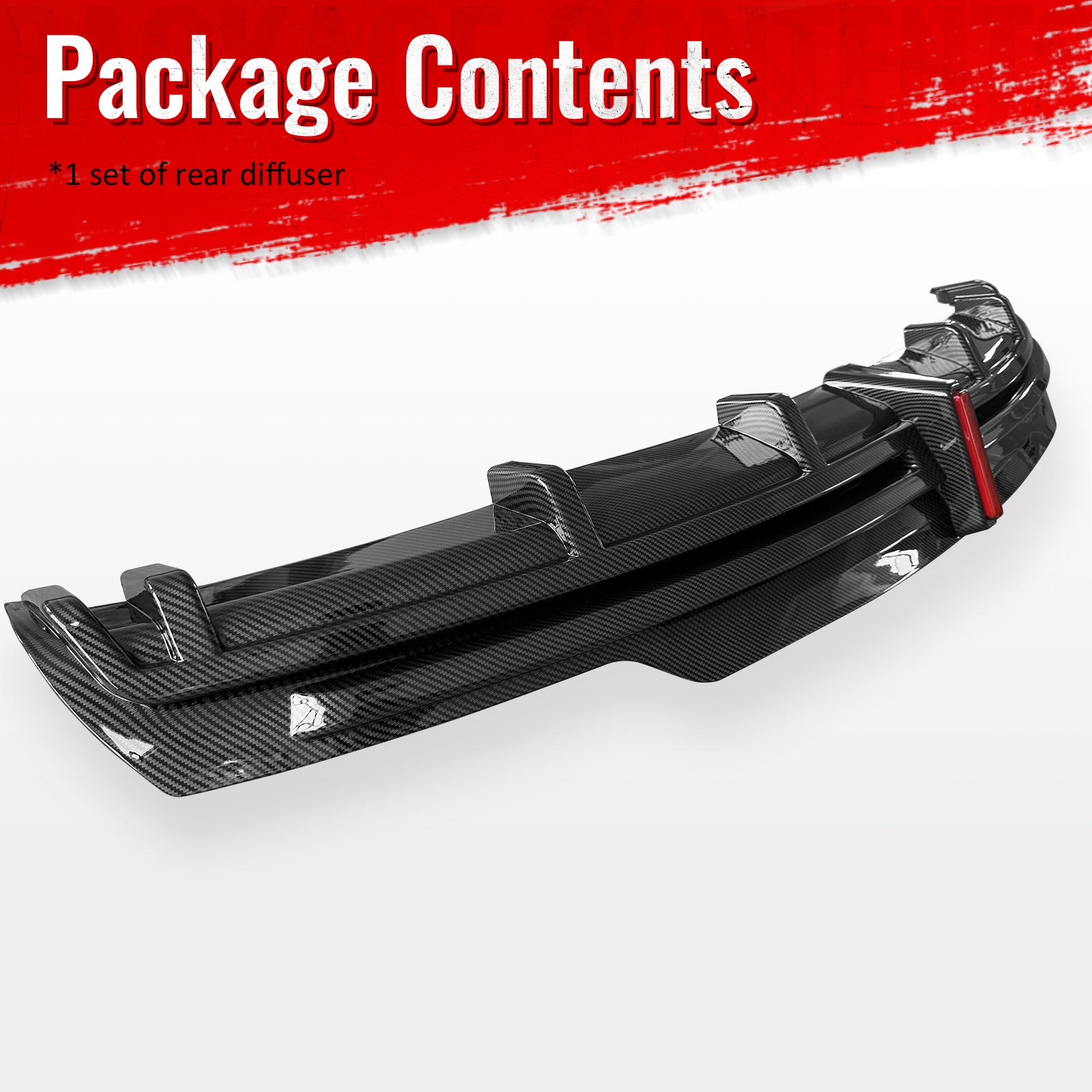 Fits 16-21 Tesla Model S LED Rear Bumper Diffuser W/ Fin PP Carbon Fiber Print