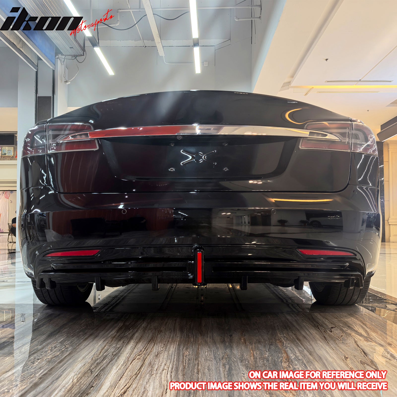 Fits 16-21 Tesla Model S LED Rear Bumper Diffuser W/ Fin PP Carbon Fiber Print