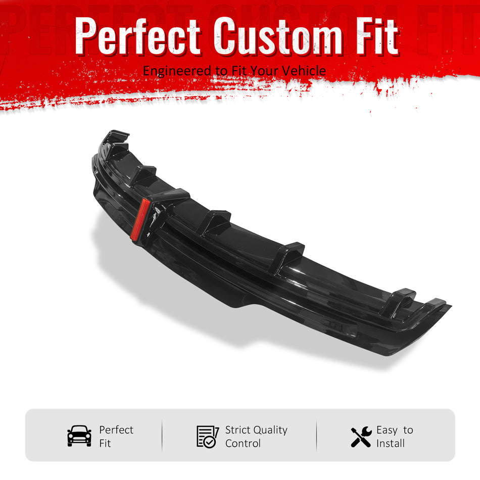 IKON MOTORSPORTS Rear Bumper Lip W/ Brake Light Lamp, Compatible with 2016-2021 Tesla Model S, Gloss Black PP Shark Fin Rear Lower Spoiler Air Dam Chin Valance Splitter 1PC