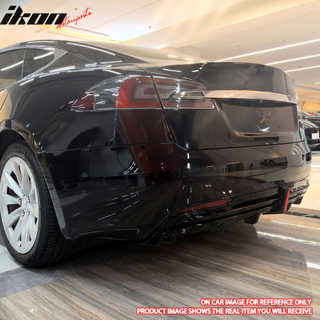 Fits 16-21 Tesla Model S LED Rear Bumper Diffuser Lip W/ 7-Fin PP Gloss Black