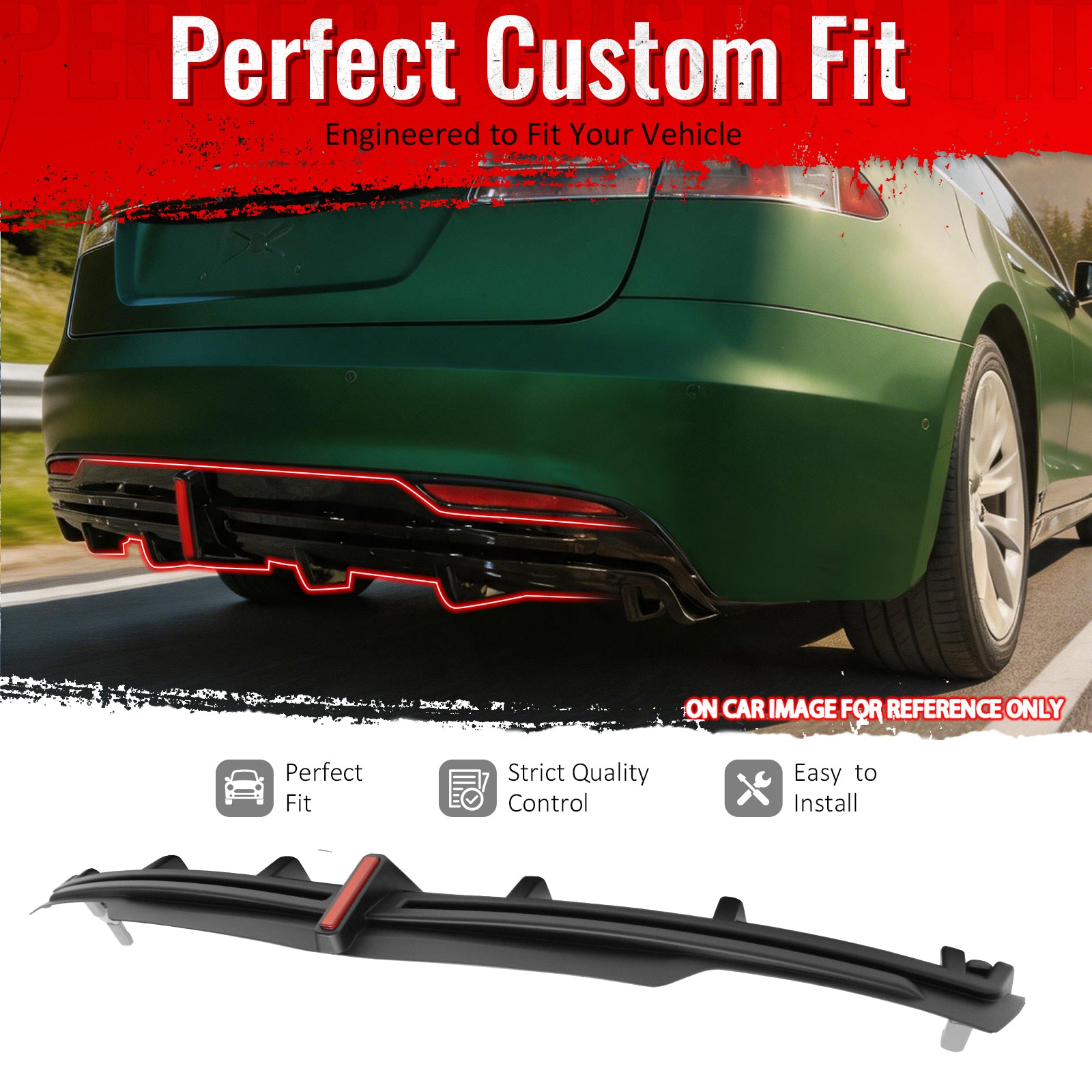 IKON MOTORSPORTS Rear Bumper Lip W/ Brake Light Lamp, Compatible with 2016-2021 Tesla Model S, Matte Black PP Shark Fin Rear Lower Spoiler Air Dam Chin Valance Splitter 1PC