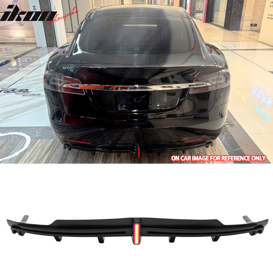 2016-2021 Tesla Model S Rear Diffuser Lip W/ LED Brake Light Lamp Matte Black PP