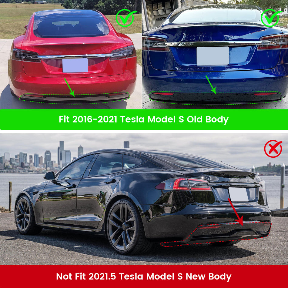 IKON MOTORSPORTS Rear Bumper Lip W/ Brake Light Lamp, Compatible with 2016-2021 Tesla Model S, Matte Black PP Shark Fin Rear Lower Spoiler Air Dam Chin Valance Splitter 1PC