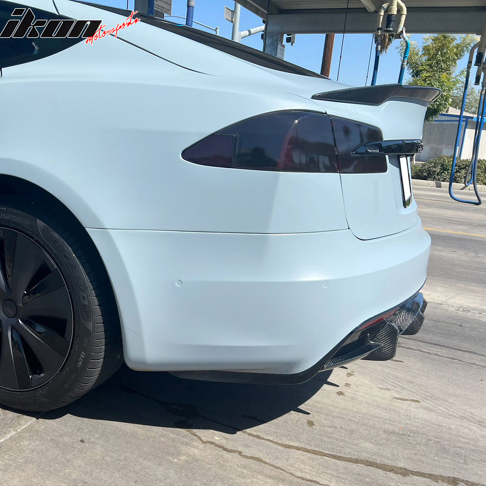Fits 21-23 Tesla Model S Carbon Fiber V Style Rear Bumper Lip Diffuser Gloss