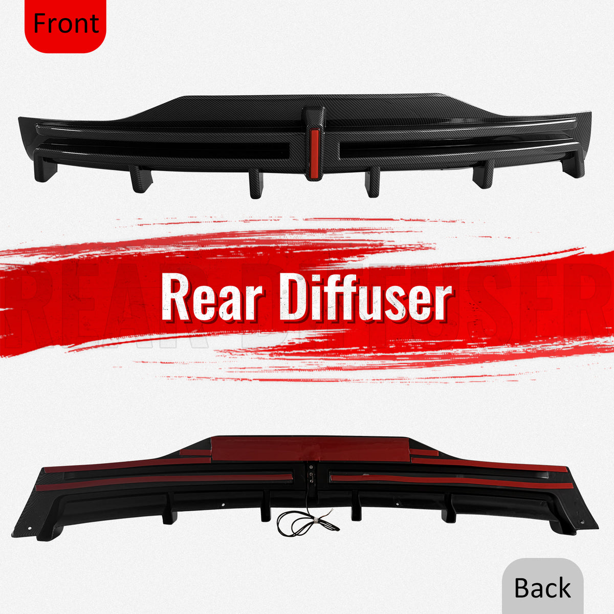 For 16-21 Tesla Model X LED Rear Bumper Diffuser Lip W/ 6-Fin Carbon Fiber Print