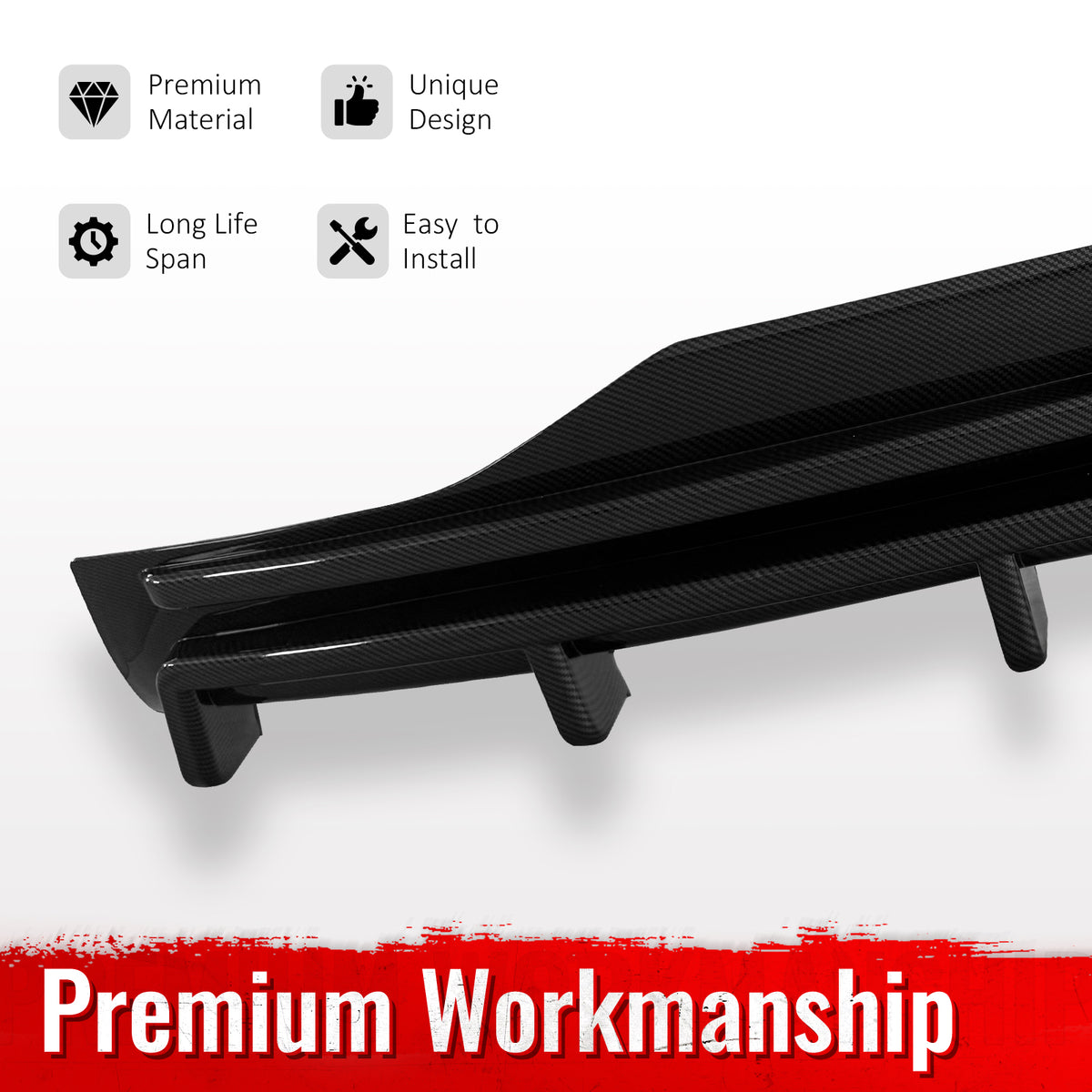 For 16-21 Tesla Model X LED Rear Bumper Diffuser Lip W/ 6-Fin Carbon Fiber Print