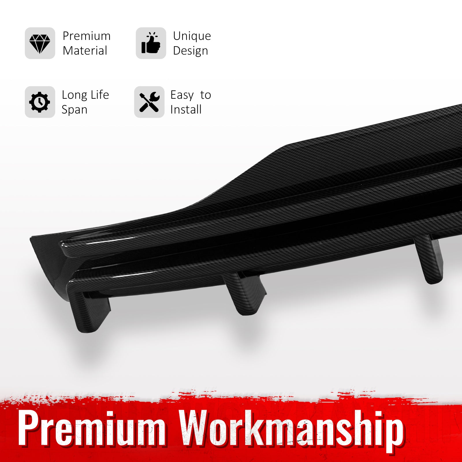 For 16-21 Tesla Model X LED Rear Bumper Diffuser Lip W/ 6-Fin Carbon Fiber Print