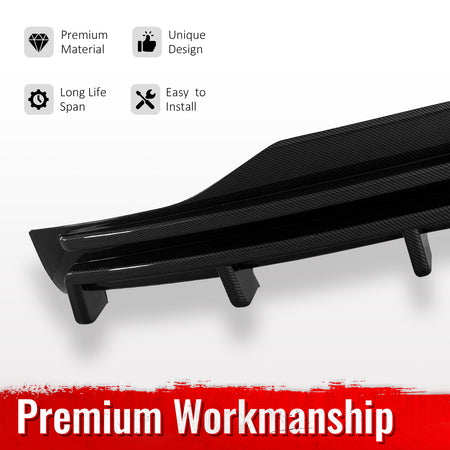 For 16-21 Tesla Model X LED Rear Bumper Diffuser Lip W/ 6-Fin Carbon Fiber Print