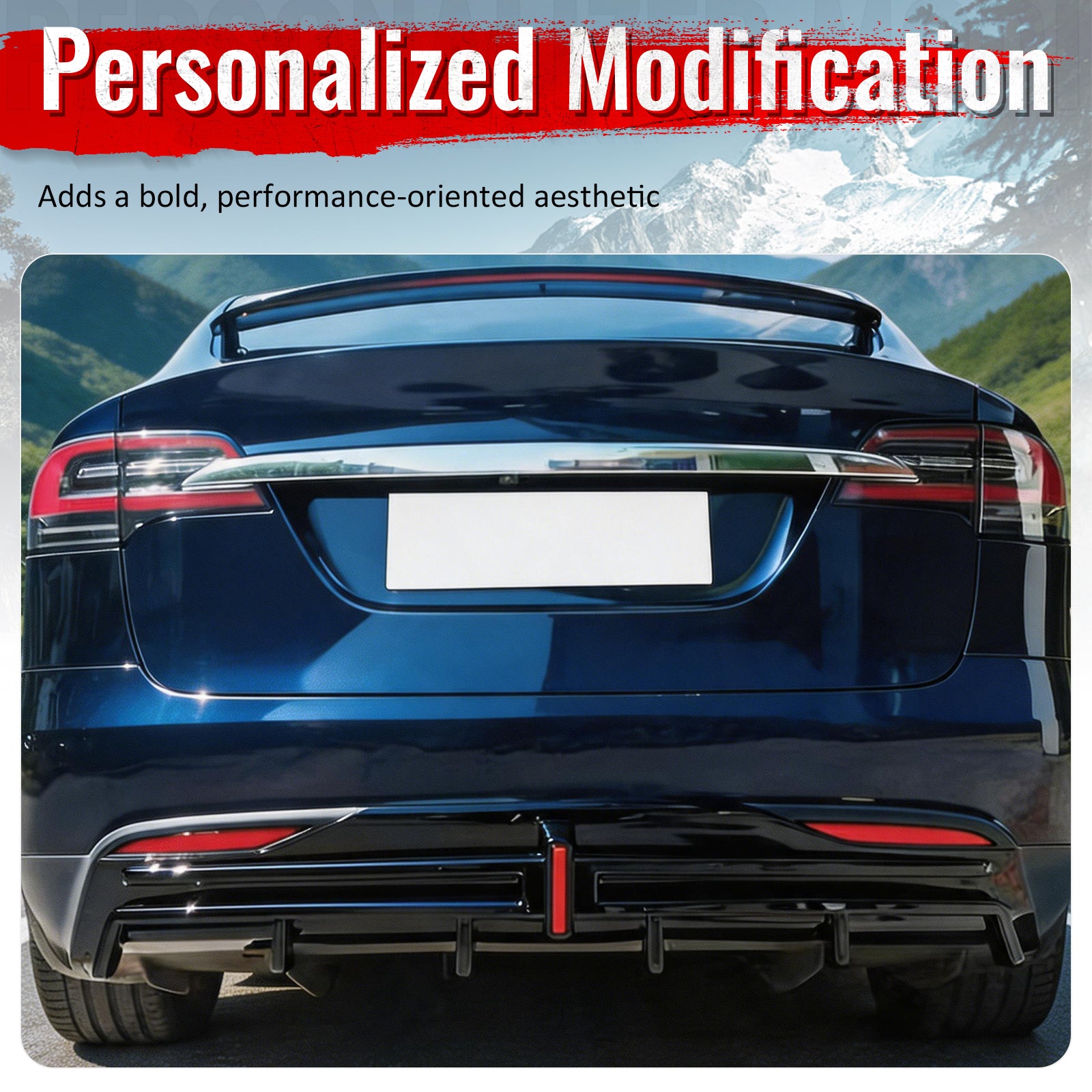 For 16-21 Tesla Model X LED Rear Bumper Diffuser Lip W/ 6-Fin Carbon Fiber Print