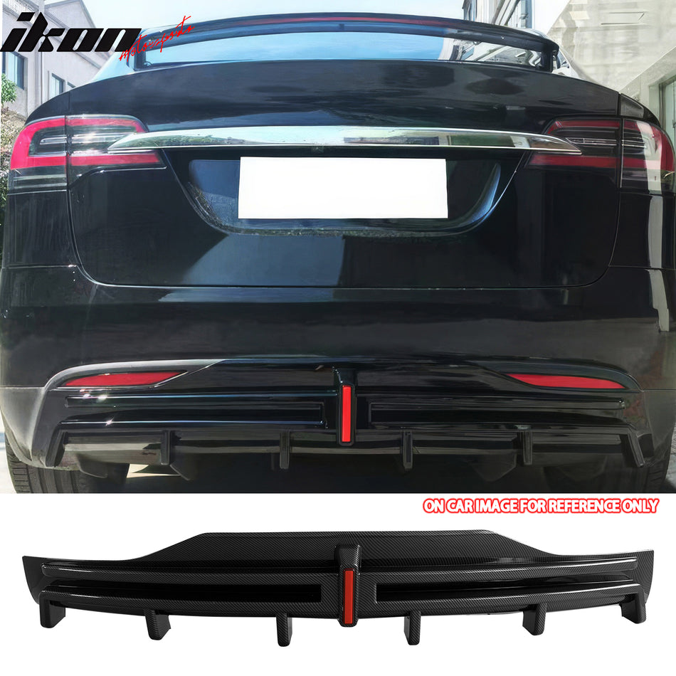 2016-2021 Tesla Model X Rear Diffuser Lip W/ LED Brake Light Lamp Carbon Fiber Print PP