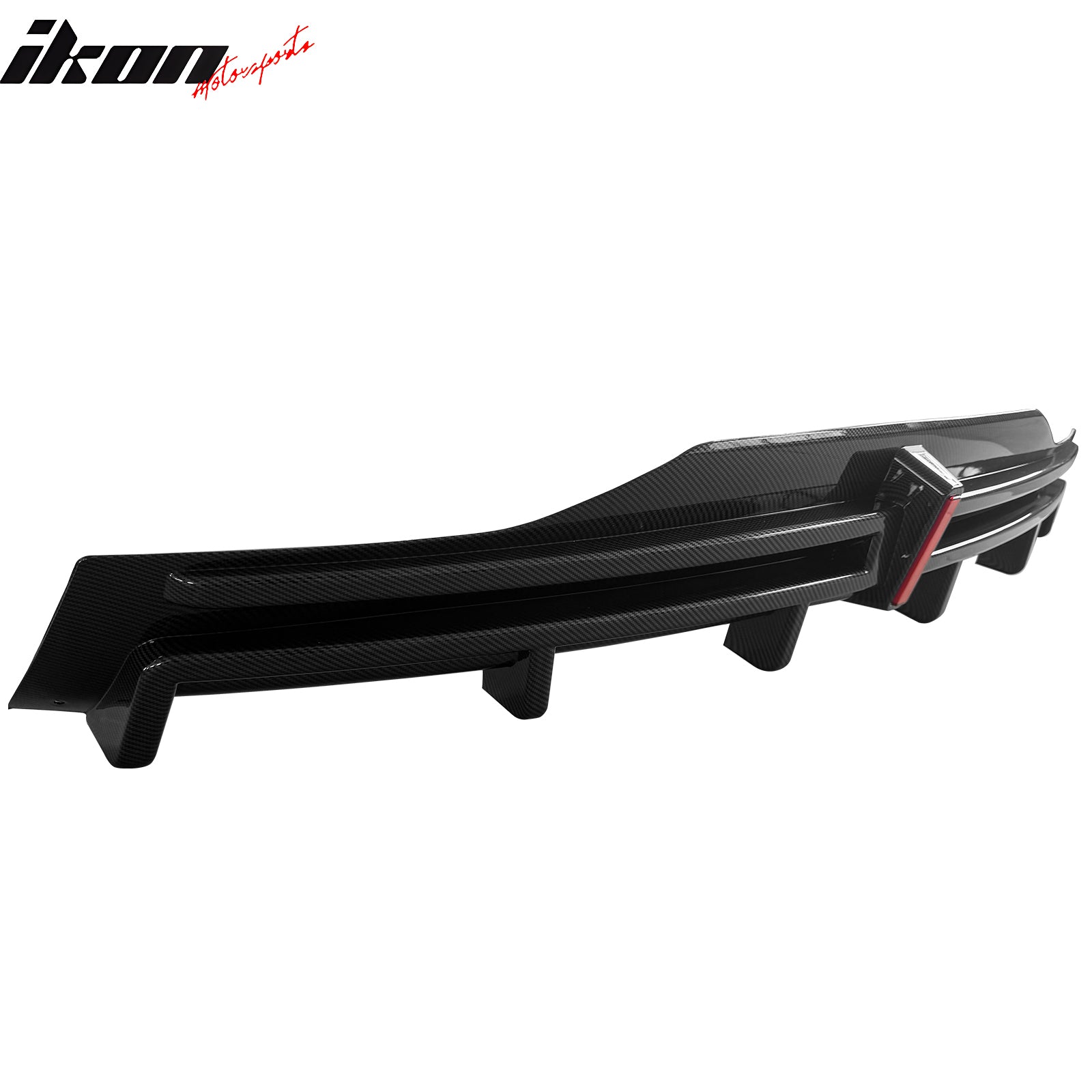 For 16-21 Tesla Model X LED Rear Bumper Diffuser Lip W/ 6-Fin Carbon Fiber Print