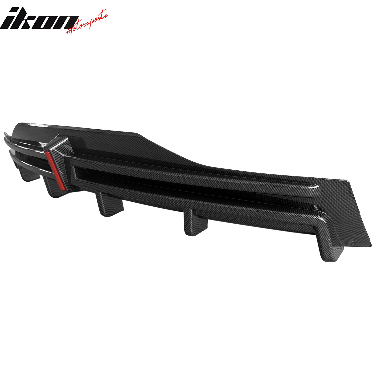 For 16-21 Tesla Model X LED Rear Bumper Diffuser Lip W/ 6-Fin Carbon Fiber Print