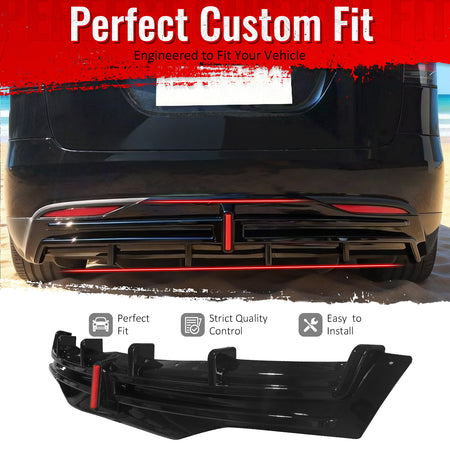 IKON MOTORSPORTS Rear Bumper Lip W/ Brake Light Lamp, Compatible with 2016-2021 Tesla Model X, Gloss Black PP Shark Fin Rear Lower Spoiler Air Dam Chin Valance Splitter 1PC