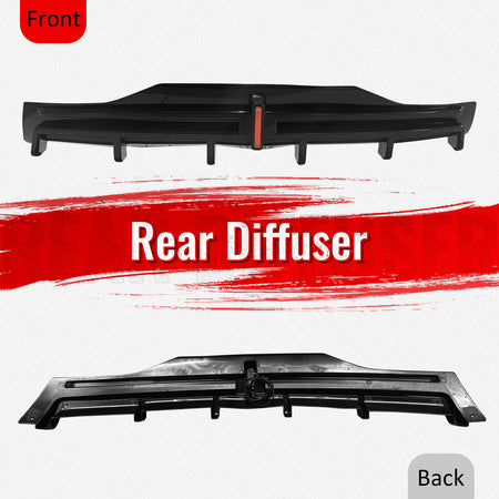 Fits 16-21 Tesla Model X LED Rear Bumper Diffuser Lip W/ 6-Fin PP Gloss Black